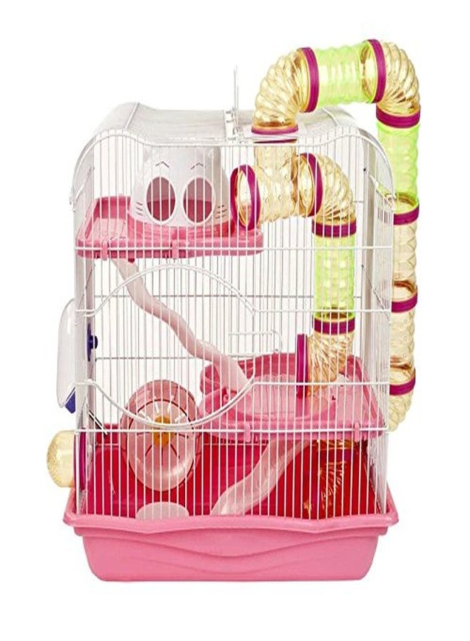 سايج سكوير قفص سيج سكوير المحمول للهامستر / القزم / الجربوع / الفئران - مع طابقين إضافيين، نفق، عجلة تمرين، زجاجة ماء، بيت للاختباء وصينية طعام مع جميع الملحقات المرفقة (وردي) - Image 3